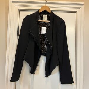 NWT Anthropologie Elevenses Black Crop Lace Trim Blazer Jacket Medium